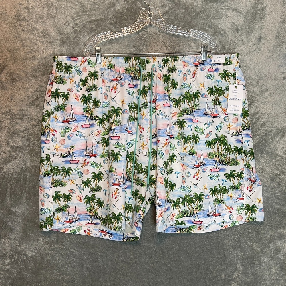 Roundtree Yorke Men Caribbean Swim Trunks 3XB Big NWT Lined Quick Dry Stretch